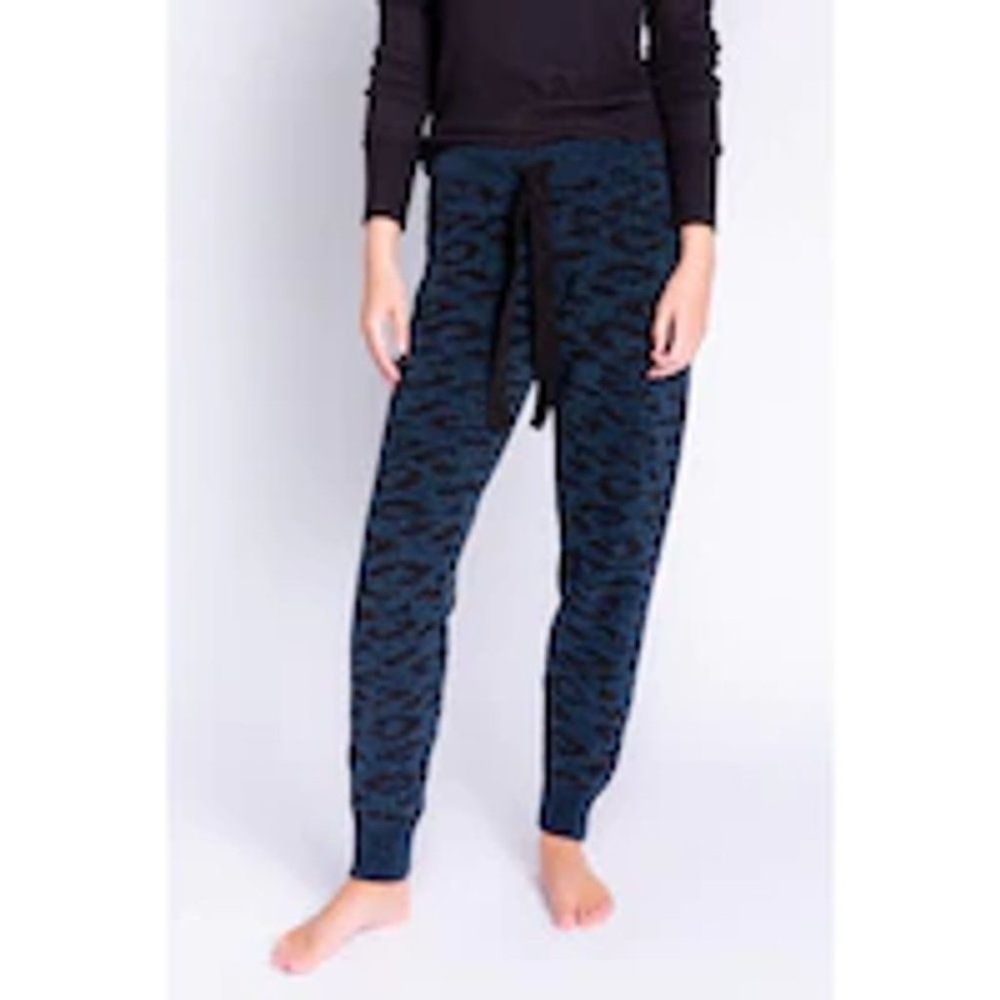 PJ Salvage Royal Socialite Jogger Pajama Pant sz XS Chenille Blue Leopard RZROP2